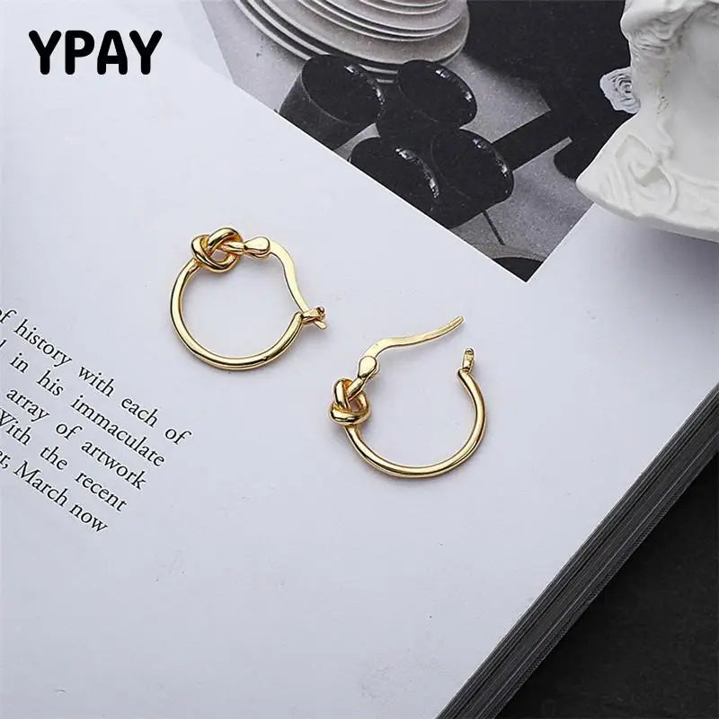 925 Sterling Silver Knotted Small Hoop Earrings for Women