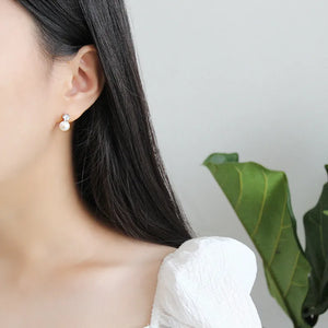 925 Silver Natural Freshwater Pearl Drop Earrings Zircon Fine Jewelry