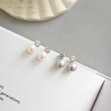 925 Silver Natural Freshwater Pearl Drop Earrings Zircon Fine Jewelry