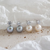 925 Silver Natural Freshwater Pearl Drop Earrings Zircon Fine Jewelry