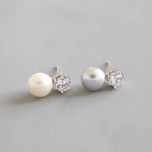 925 Silver Natural Freshwater Pearl Drop Earrings Zircon Fine Jewelry