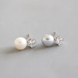 925 Silver Natural Freshwater Pearl Drop Earrings Zircon Fine Jewelry