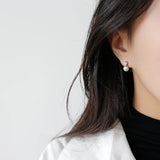 925 Silver Natural Freshwater Pearl Drop Earrings Zircon Fine Jewelry