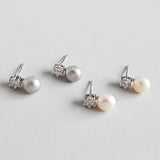 925 Silver Natural Freshwater Pearl Drop Earrings Zircon Fine Jewelry