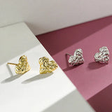 925 Sterling Silver Heart Stud Earrings INS Rock Texture Fine Party Jewelry