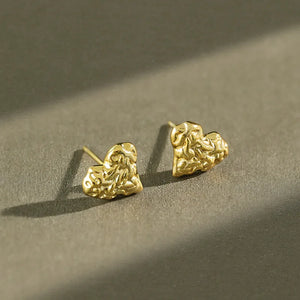 925 Sterling Silver Heart Stud Earrings INS Rock Texture Fine Party Jewelry