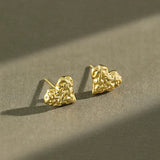 925 Sterling Silver Heart Stud Earrings INS Rock Texture Fine Party Jewelry