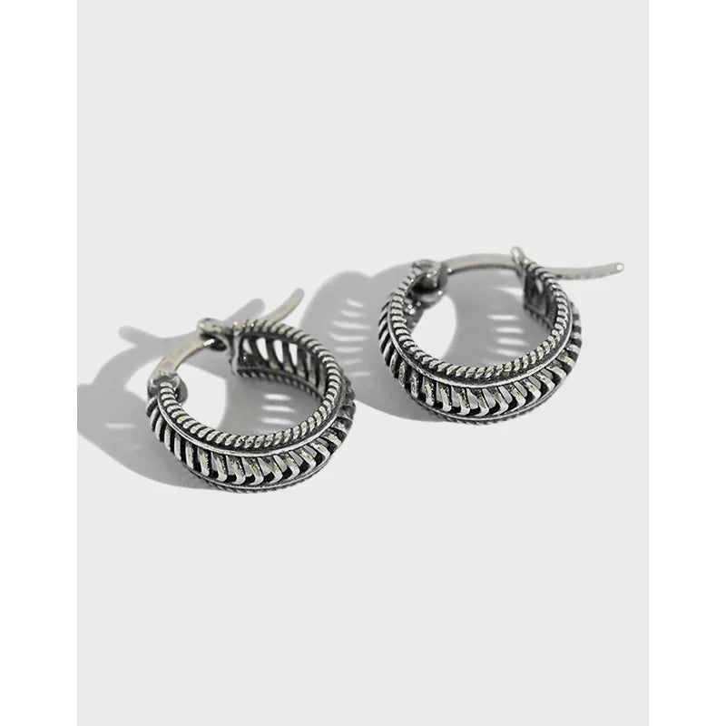 925 Silver Vintage Twisted Hoop Earrings for Ladies YME326