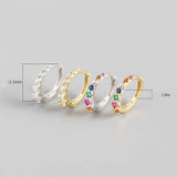 Real 925 Silver Colorful Zircon Hoop Earrings for Women