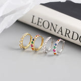 Real 925 Silver Colorful Zircon Hoop Earrings for Women