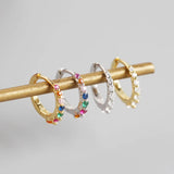 Real 925 Silver Colorful Zircon Hoop Earrings for Women
