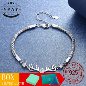 925 Silver Deer Couple Bracelet Women Men Christmas Jewelry