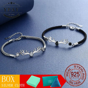 925 Silver Deer Couple Bracelet Women Men Christmas Jewelry