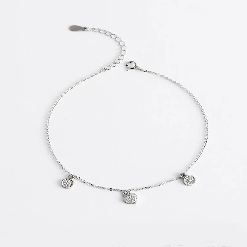 925 Silver Heart Charm Anklet For Women S925 Adjustable Fine Jewelry