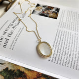 925 Silver Shell Oval Pendant Necklace Choker Jewelry