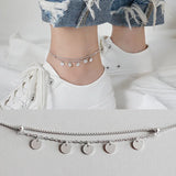 925 Sterling Silver Box Chain Disc Anklets for Women Girls YMA007