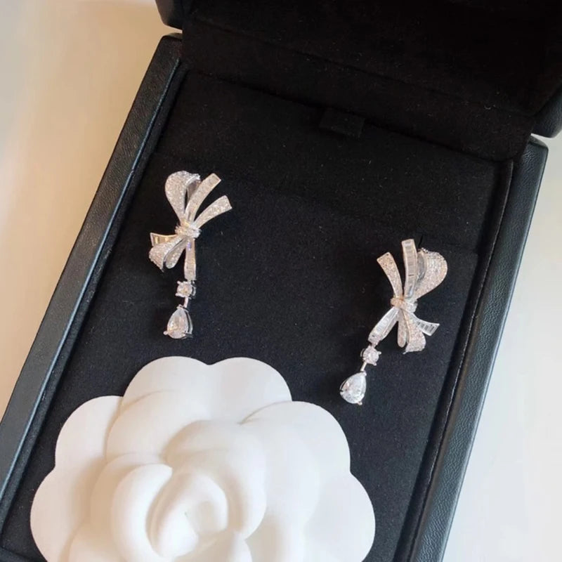 925 Sterling Silver Bow Earrings Lock Stud Earrings