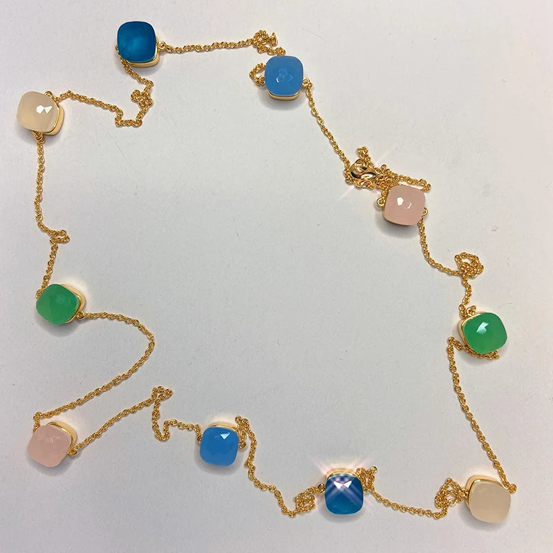 Multicolored Candy Sugar Crystal Zircon Sweater Chain Necklace