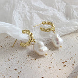 Baroque Pearl Drop Earrings Wedding Dangle Circle Earrings