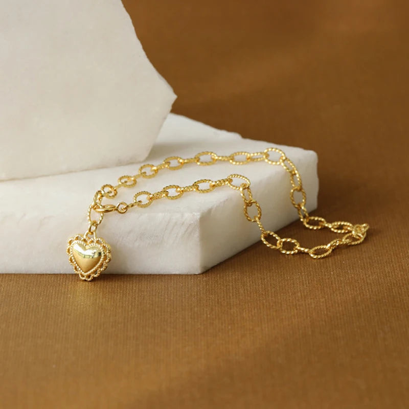Heart Chain Anklet 925 Sterling Silver YMA044