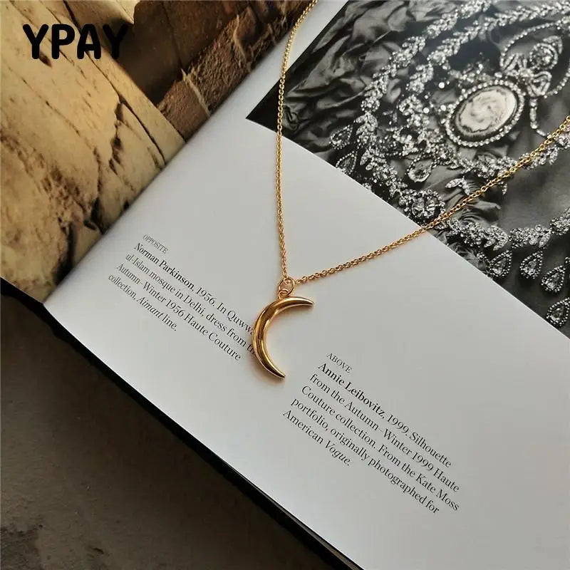 925 Silver Crescent Moon Necklace Pendant for Women YMN143
