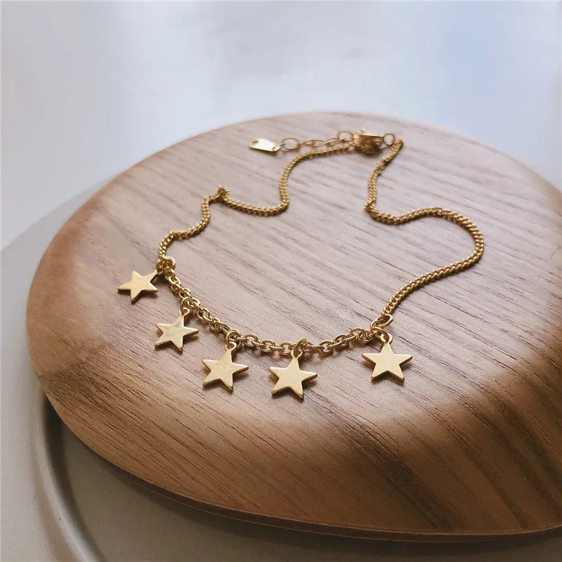 925 Silver Star Anklet Chain Foot Jewelry Christmas YMA043