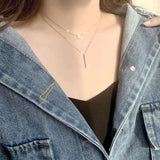 925 Silver Geometric Choker Necklace Double Layers Link Chain Jewelry
