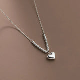 YPAY Korea S925 Silver Heart Pendant Necklace Fine Jewelry