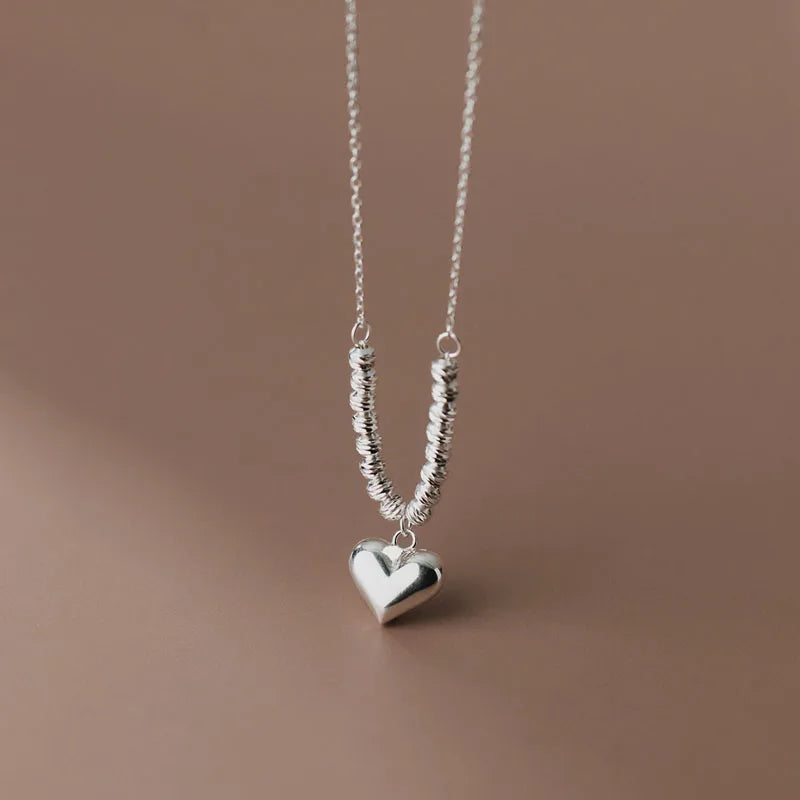 YPAY Korea S925 Silver Heart Pendant Necklace Fine Jewelry
