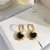 925 Silver Top Tassel Heart Stud Earrings Jewelry