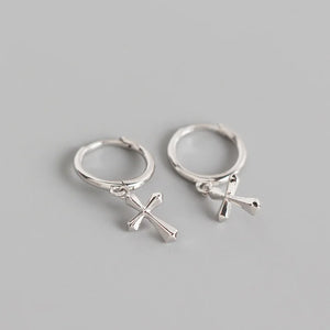 925 Sterling Silver Cross & Circle Earrings, Minimalist Design YME850