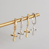 925 Sterling Silver Cross & Circle Earrings, Minimalist Design YME850