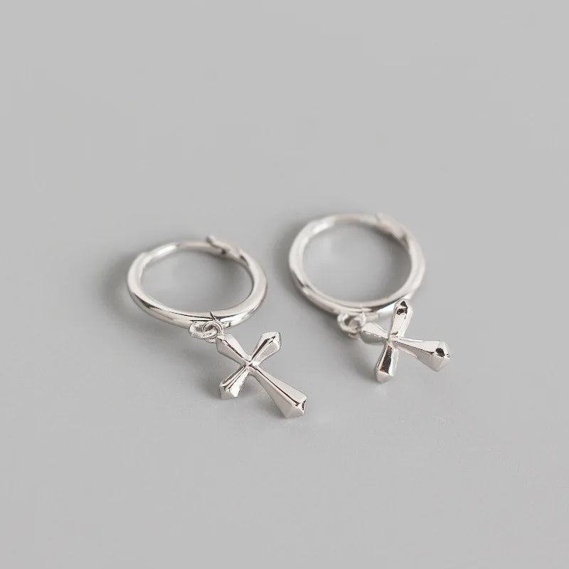 925 Sterling Silver Cross & Circle Earrings, Minimalist Design YME850