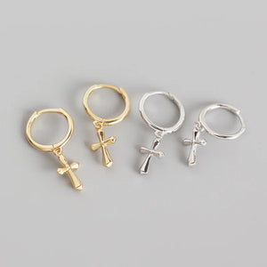 925 Sterling Silver Cross & Circle Earrings, Minimalist Design YME850