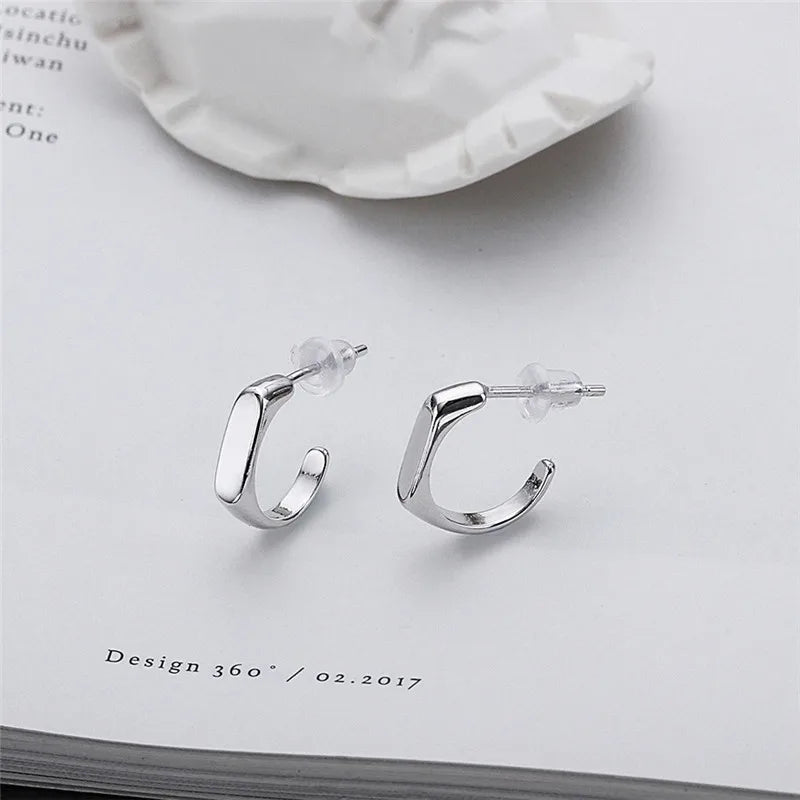925 Sterling Silver Geometric Studs Earrings Fine Party Jewelry YME378