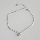 925 Silver Anklet Geometric Square Bar & Round Zircon Bracelet