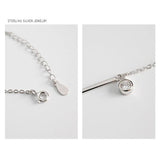 925 Silver Anklet Geometric Square Bar & Round Zircon Bracelet