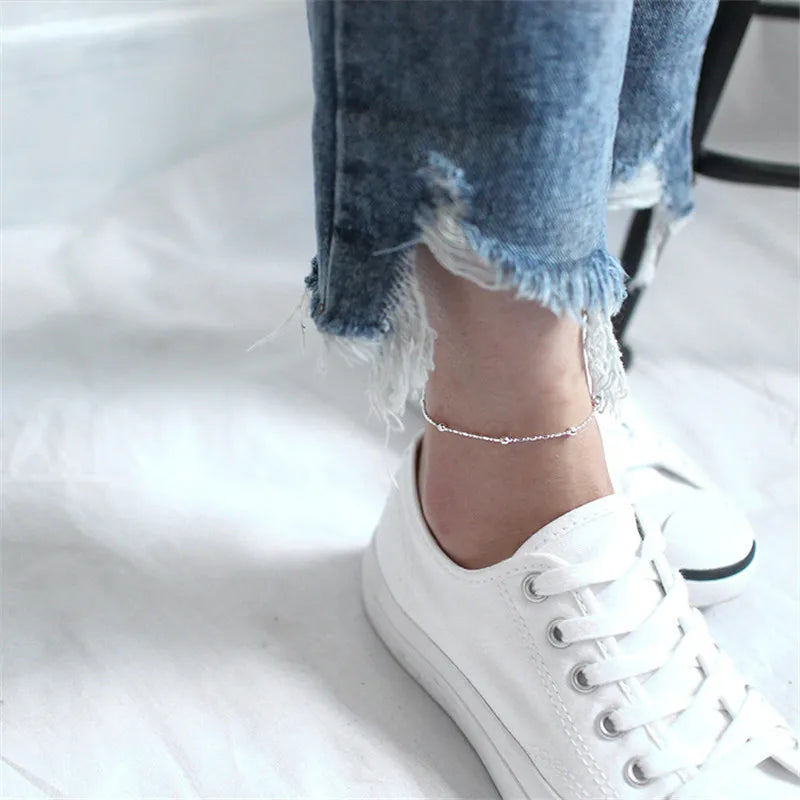 925 Silver Beads Chain Anklet Foot Jewelry