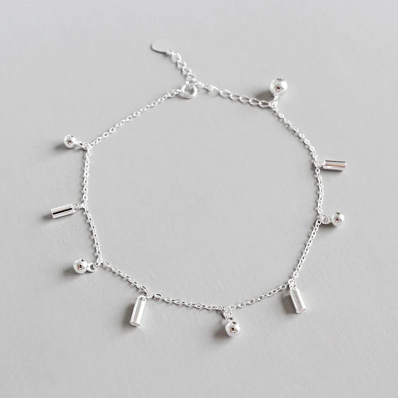 925 Sterling Silver Beads Chain Anklet Women Foot Jewelry