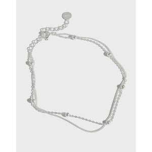 Double Layer Chain Anklets Women Girls 925 Sterling Silver Foot Bracelets