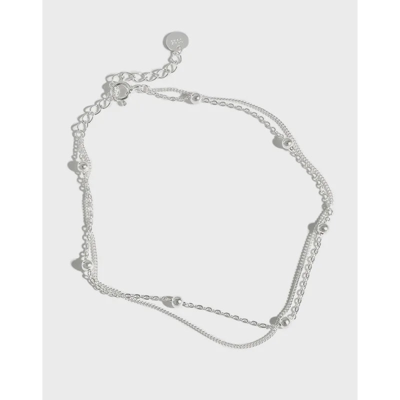 Double Layer Chain Anklets Women Girls 925 Sterling Silver Foot Bracelets