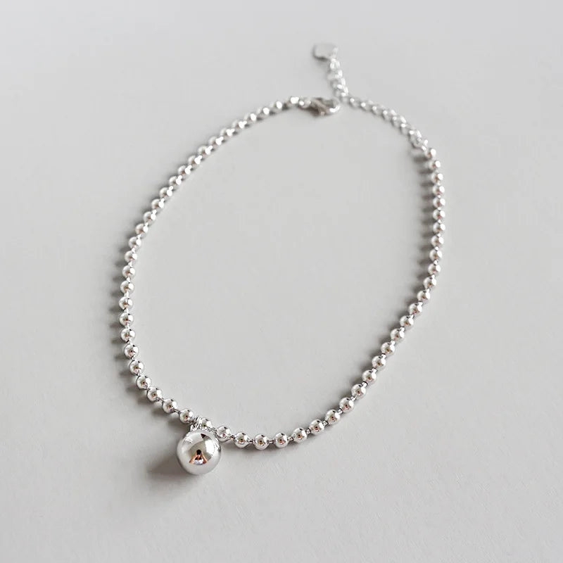 925 Sterling Silver Round Bead Anklets for Women YMA002