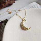 925 Silver Pleat Ripple Moon Pendant Necklace Korea Creative Necklaces