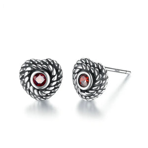 Vintage 925 Silver Heart Stud Earrings Women Jewelry YME038
