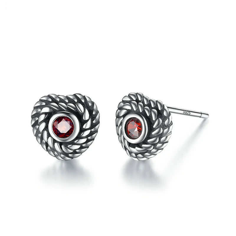 Vintage 925 Silver Heart Stud Earrings Women Jewelry YME038