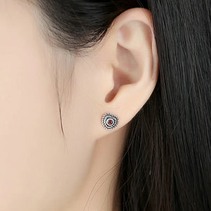 Vintage 925 Silver Heart Stud Earrings Women Jewelry YME038