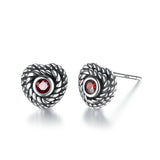 Vintage 925 Silver Heart Stud Earrings Women Jewelry YME038