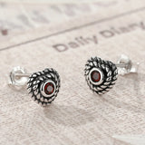 Vintage 925 Silver Heart Stud Earrings Women Jewelry YME038