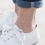 Women Double Chain Bead Anklet Bracelet Sexy Foot Ankle for Lady Girls