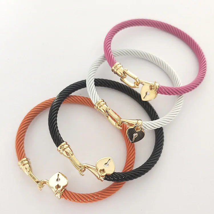 Heart Pendant with Colored Wire Bangles for Women